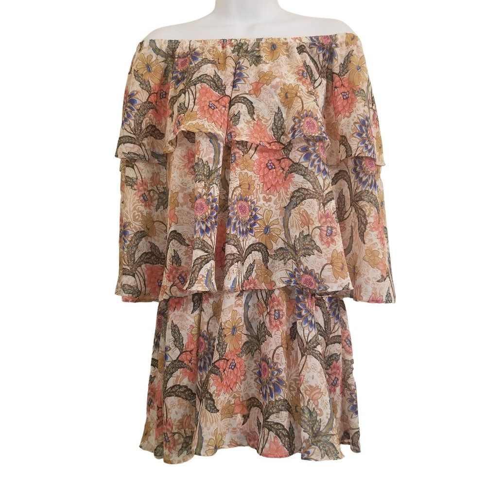 Show Me Your Mumu S Floral Off Shoulder Mini Dress Triple Decker Romper BLOOMTAS